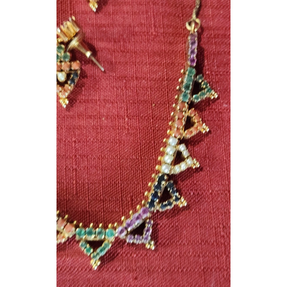 VTG Cleopatra Style Collar Beaded Statement Necklace, Ring & Earrings UNIQUE - Picture 9 of 9